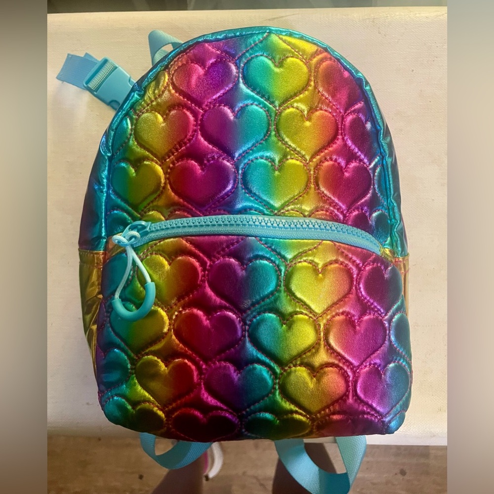 Cat & Jack Rainbow Heart Kids Backpack includes Misfittens plush stuffie NWT